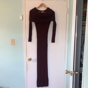 Elegant Off-Shoulder Burgundy Sweater Dress